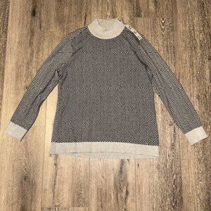 Calvin Klein Black Gray Geometric Long Sleeve Mock Neck Knit Top Size Large L